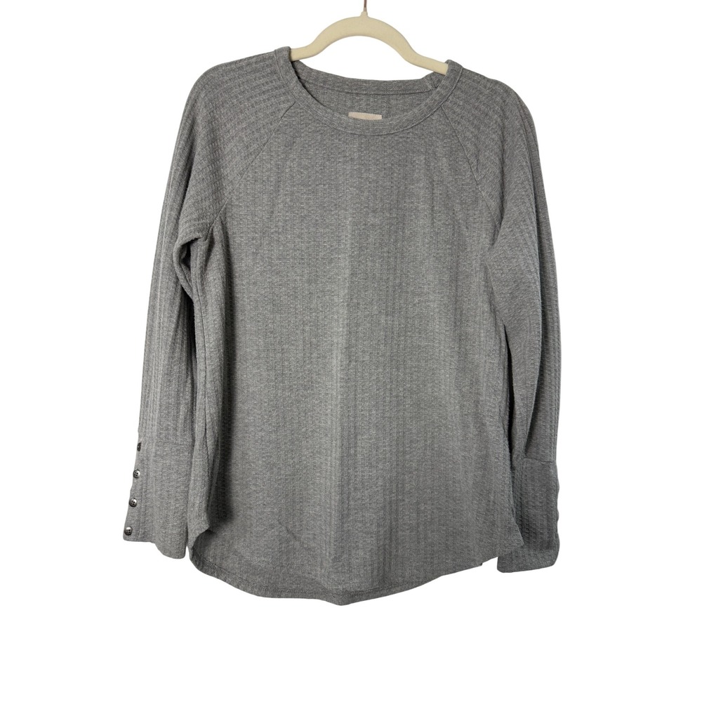 Chaser Waffle Knit Top Womens Large Gray Excellent Button Cuff Raglan Thermal